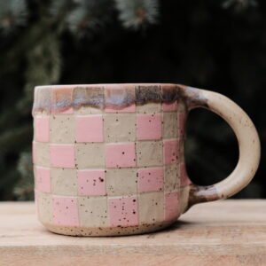 Szachownica różowa + beż